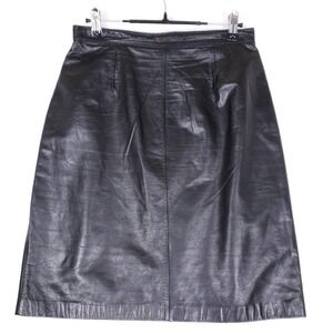 Contrasts Black High Waist Knee‎ Length Skirt Pleated Leather Vamp Goth Chic
